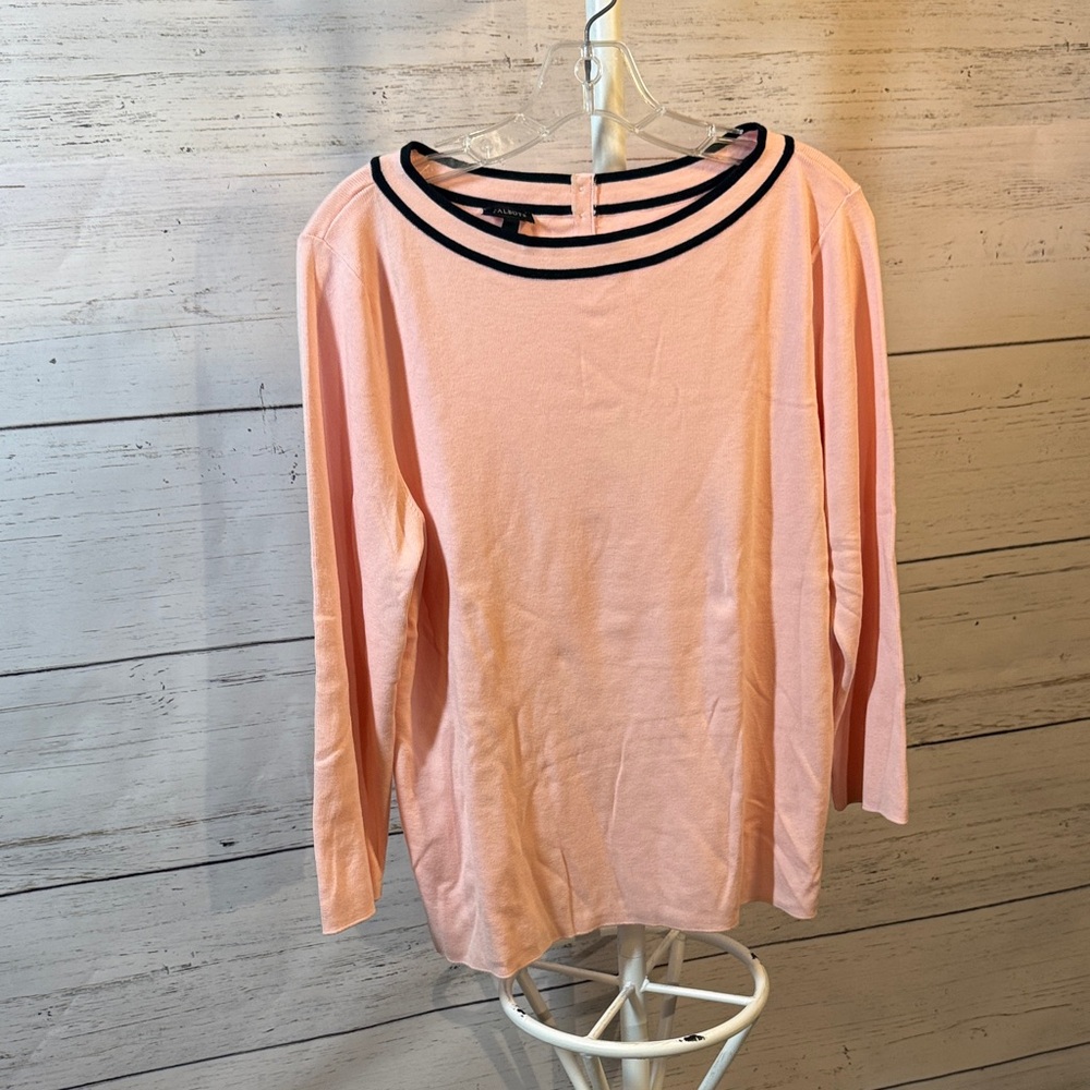 Talbots Pink Sweater with Black Trim Women’s XL Cotton Blend